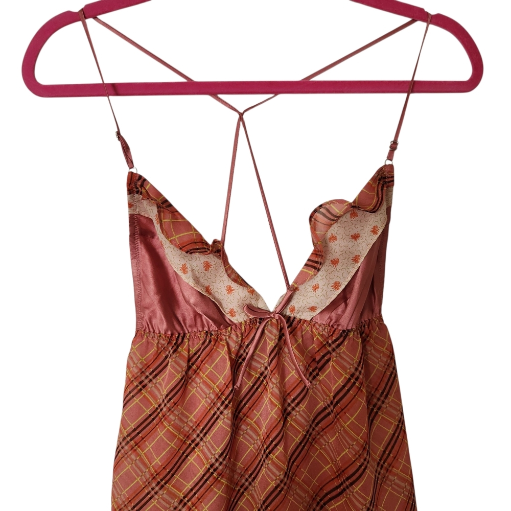 Victoria's Secret Y2K Vintage Rare Pink Plaid Floral Babydoll Silky Slip Dress - Picture 2 of 11
